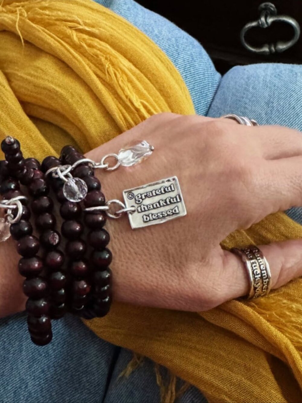 Katia Designs GRATEFUL THANKSFUL BLESSED Wood Boho Wrap Necklace Bracelet